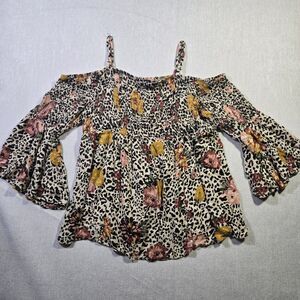 Torrid Babydoll Smocked Top Leopard Floral Size  1